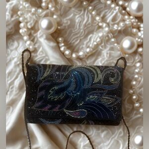 Elegant Beaded Black Multicolored Purse